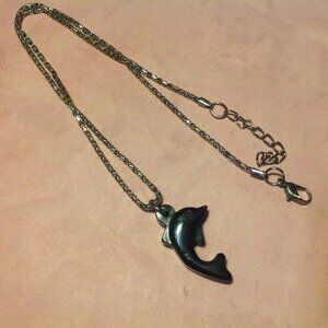 Vintage Hematite Gemstone Dolphin Pendant Necklace